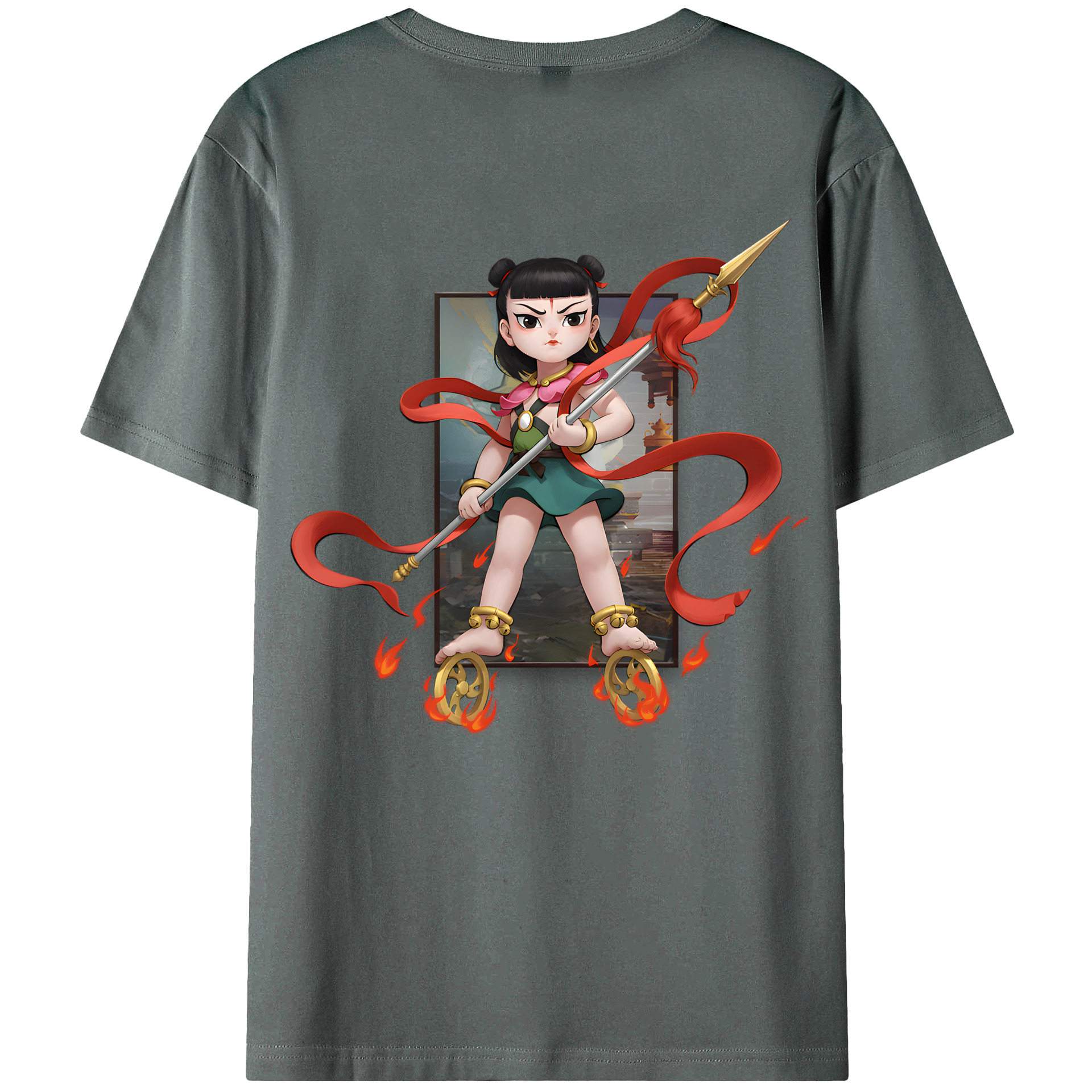（画像用） Ne Zha 2 ナタ 魔童の大暴れ 綿100％ メンズ半袖Tシャツ（バックプリント） 通気性